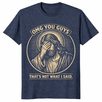 Heather Navy OMG You Guys Jesus shirt with a funny Christian faith humour graphic