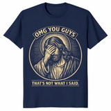 Navy OMG You Guys Jesus shirt with a funny Christian faith humour graphic
