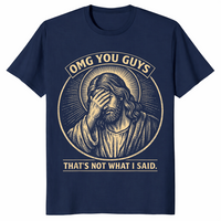 Navy OMG You Guys Jesus shirt with a funny Christian faith humour graphic