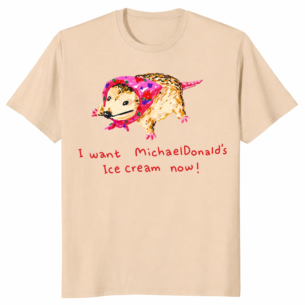 Opossum meme shirt in sand with ice cream craving design