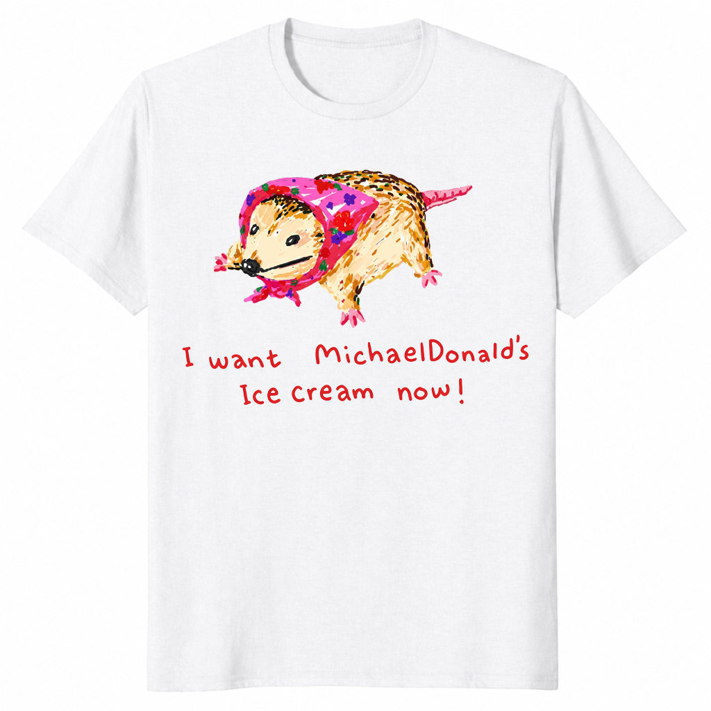 Opossum meme shirt in white with ice cream craving design