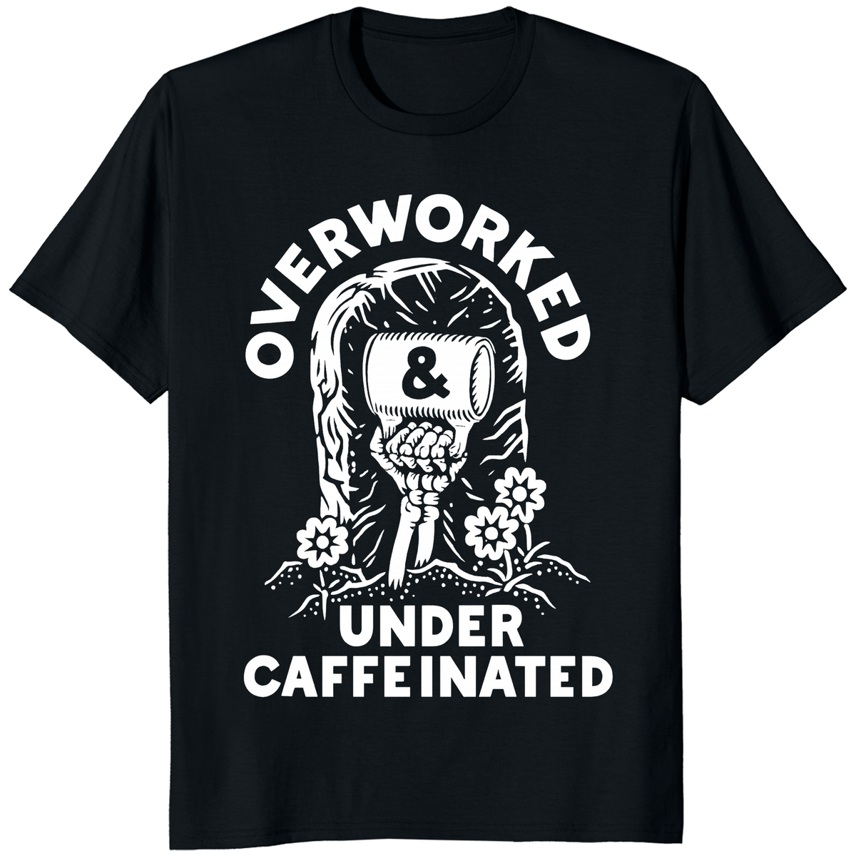 Over Worked Under Caffeinated Tee in Black by Cuccico
