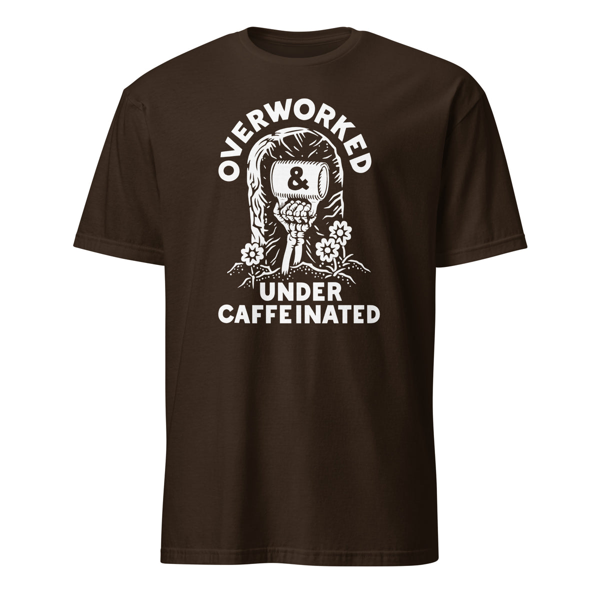 Over Worked Under Caffeinated Tee in Dark Chocolate by Cuccico