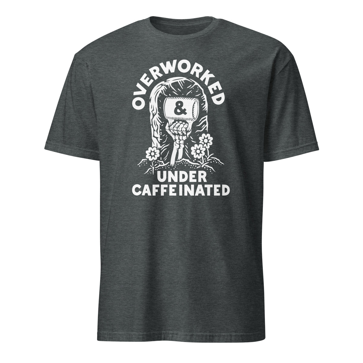 Over Worked Under Caffeinated Tee in Dark Heather by Cuccico