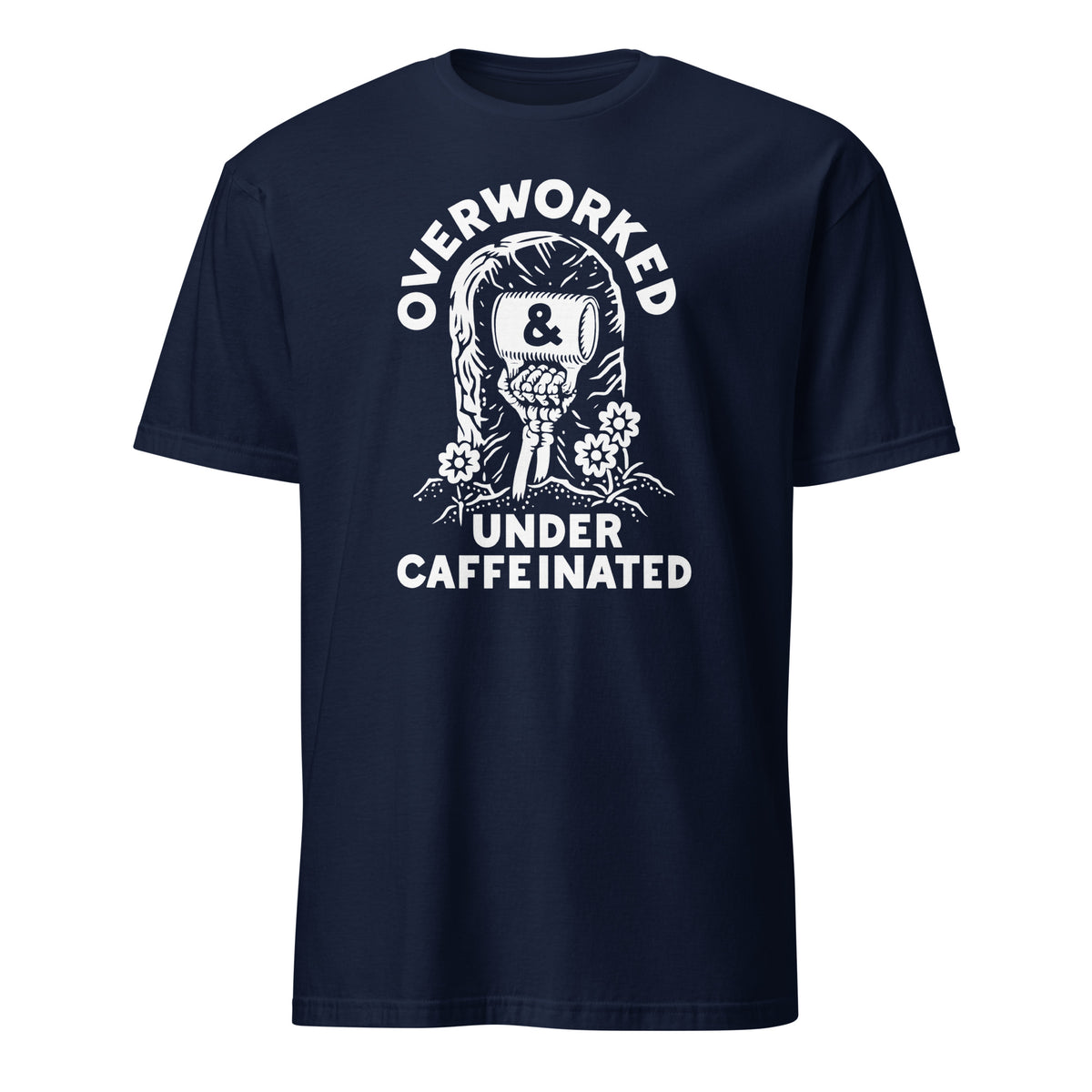 Over Worked Under Caffeinated Tee in Navy by Cuccico