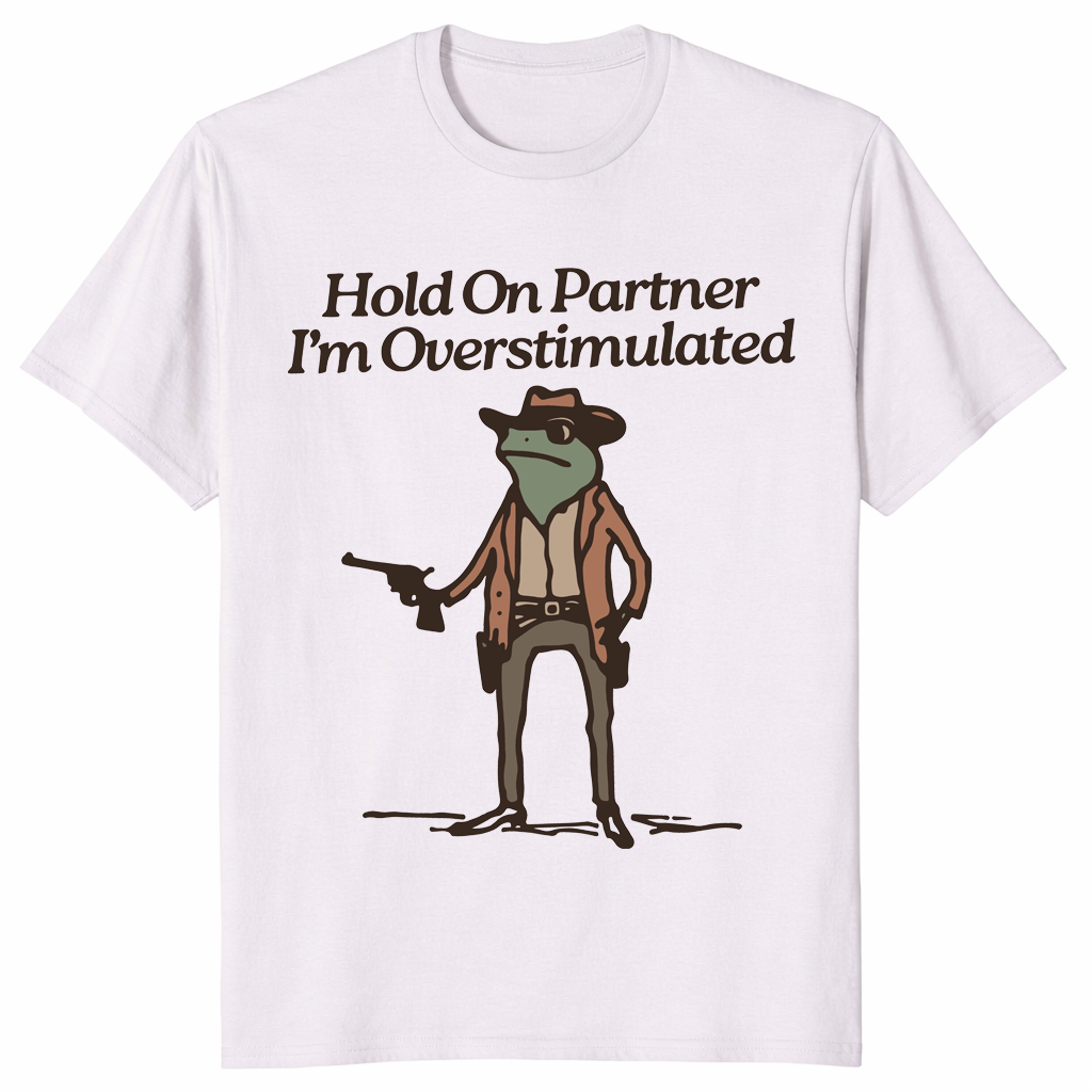 Overstimulated cowboy frog shirt in ice grey