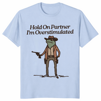 Overstimulated cowboy frog shirt in light blue
