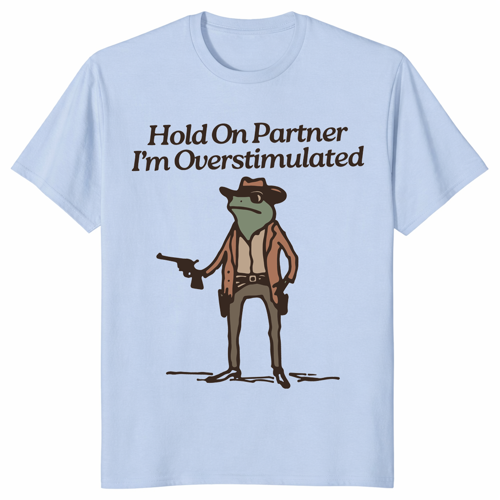 Overstimulated cowboy frog shirt in light blue