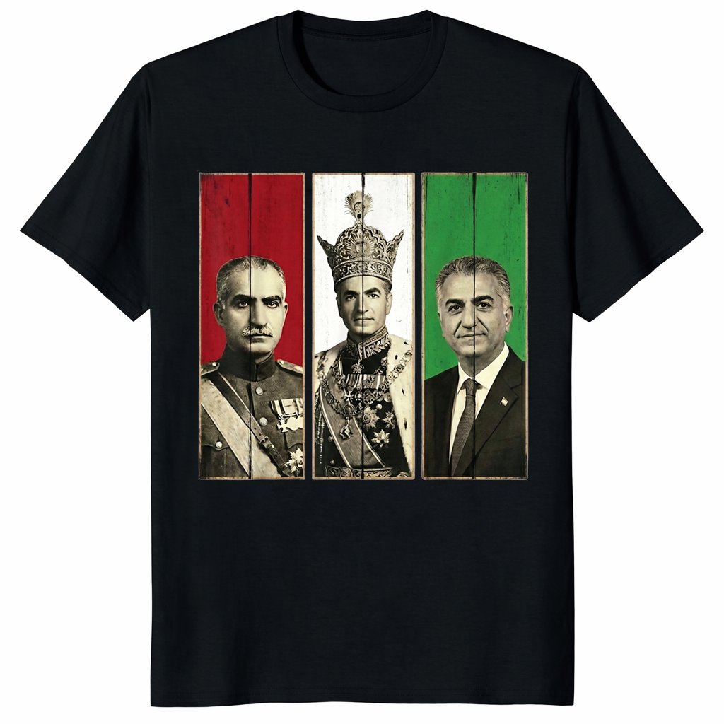 Pahlavi Dynasty shirt featuring Reza Shah and Mohammad Reza Pahlavi