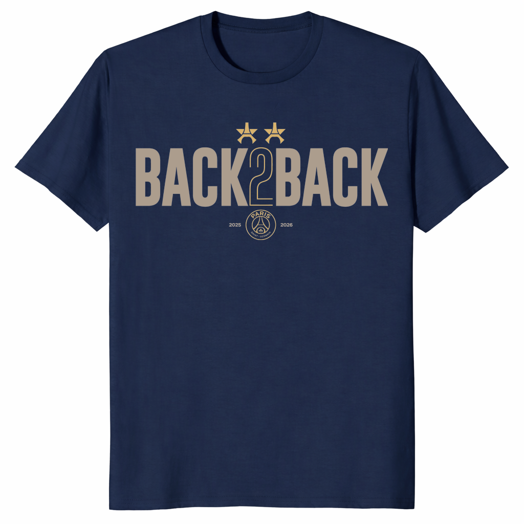 Paris Back2Back UEFA Champions Shirt Navy PSG European Champions Fan Tee