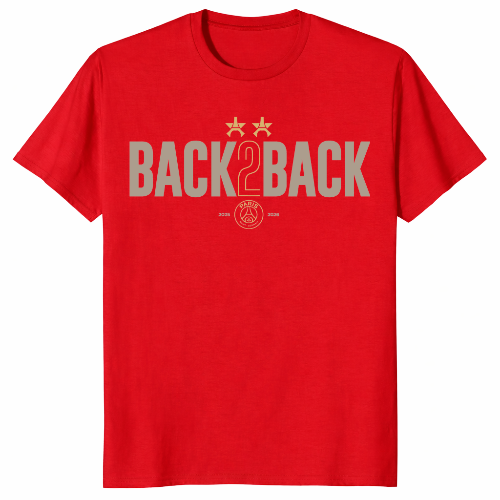 Paris Back2Back UEFA Champions Shirt Red PSG Champions League Fan Tee