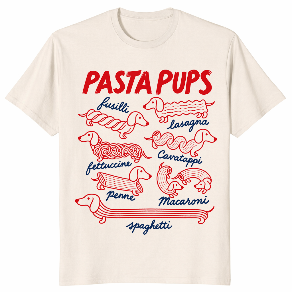 Pasta Pups funny dachshund spaghetti t-shirt in natural