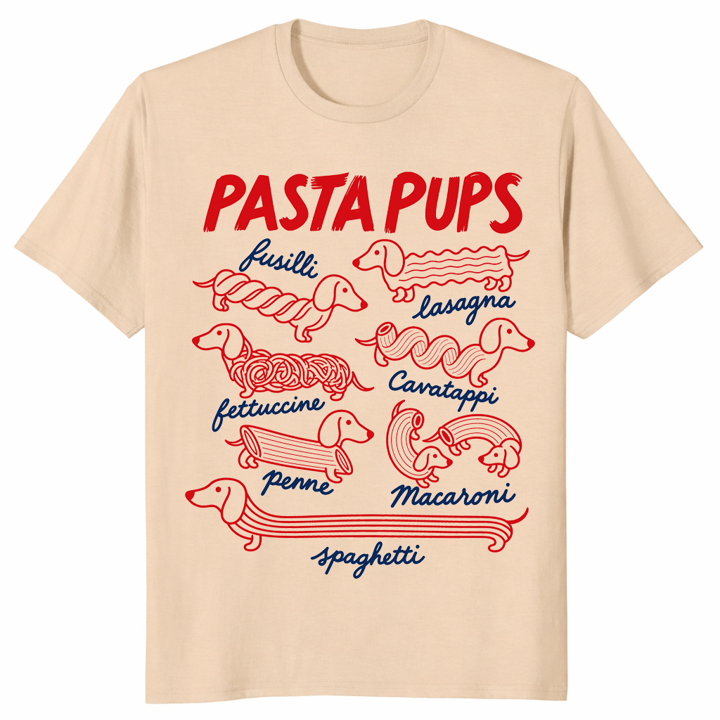Pasta Pups funny dachshund spaghetti t-shirt in sand