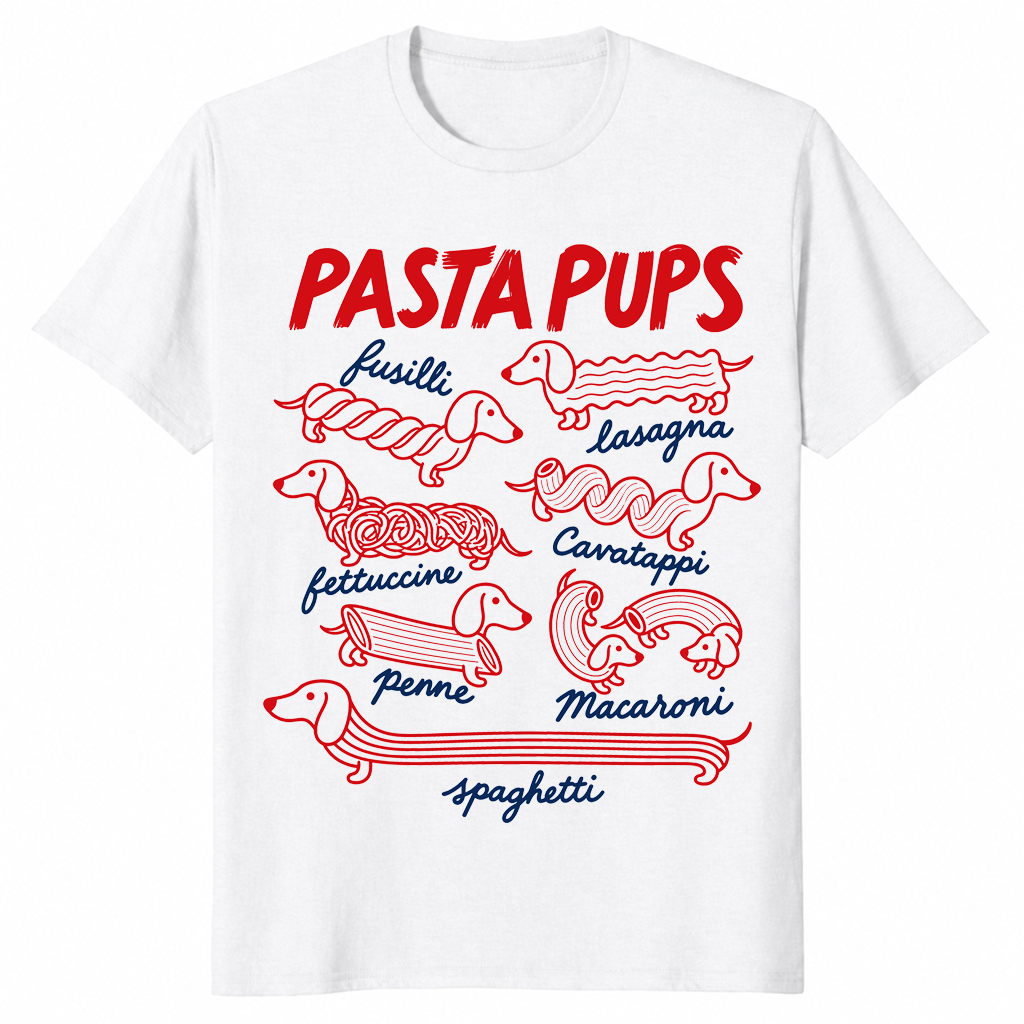 Pasta Pups funny dachshund spaghetti t-shirt in white