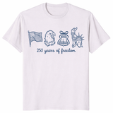 patriotic 4th of July 250 years of freedom tee with USA symbols and liberty artwork