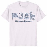 patriotic 4th of July 250 years of freedom tee with USA symbols and liberty artwork