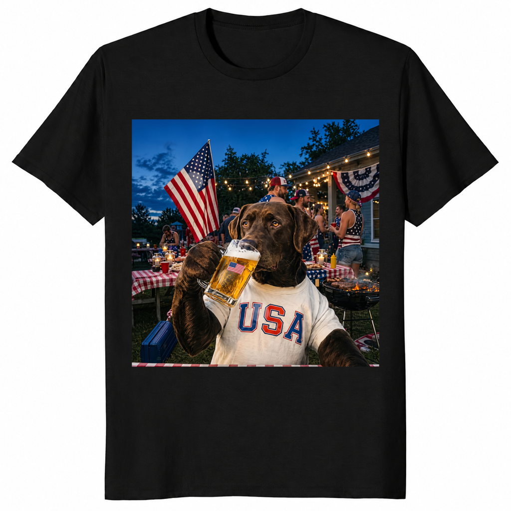 Patriotic Chocolate Lab Drinking Beer 4th Of July Dog Shirt | Cuccico