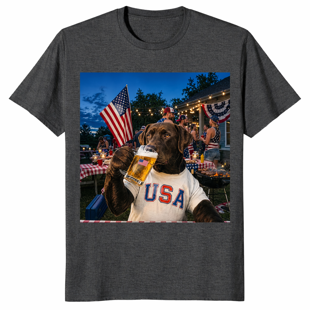 Patriotic Chocolate Lab Drinking Beer 4th Of July Dog Shirt | Cuccico