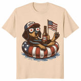 Patriotic Dachshund Shirt close up with American flag sunglasses and beer