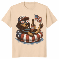 Patriotic Dachshund Shirt close up with American flag sunglasses and beer