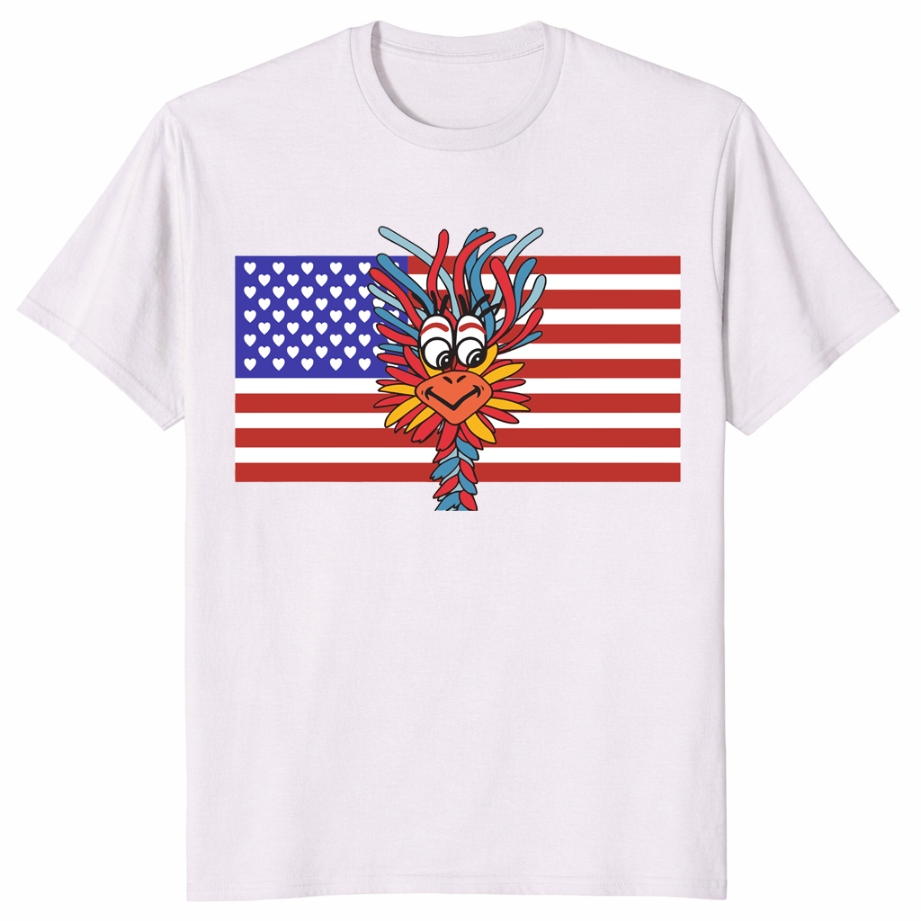 Patriotic Gooney Bird American Flag T Shirt in ice grey with American flag bird graphic