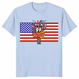 Patriotic Gooney Bird American Flag T Shirt in light blue with funny patriotic bird artwork