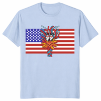 Patriotic Gooney Bird American Flag T Shirt in light blue with funny patriotic bird artwork