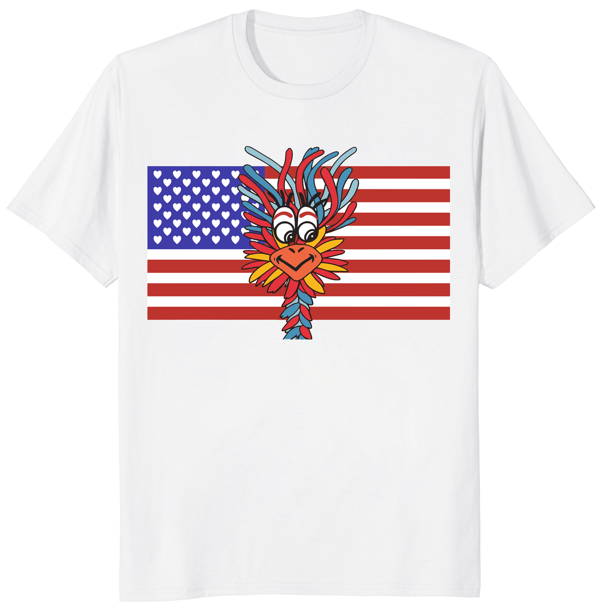 Patriotic Gooney Bird American Flag T Shirt in white with funny USA bird graphic