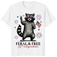 Patriotic raccoon shirt with feral and free 250th independence graphic