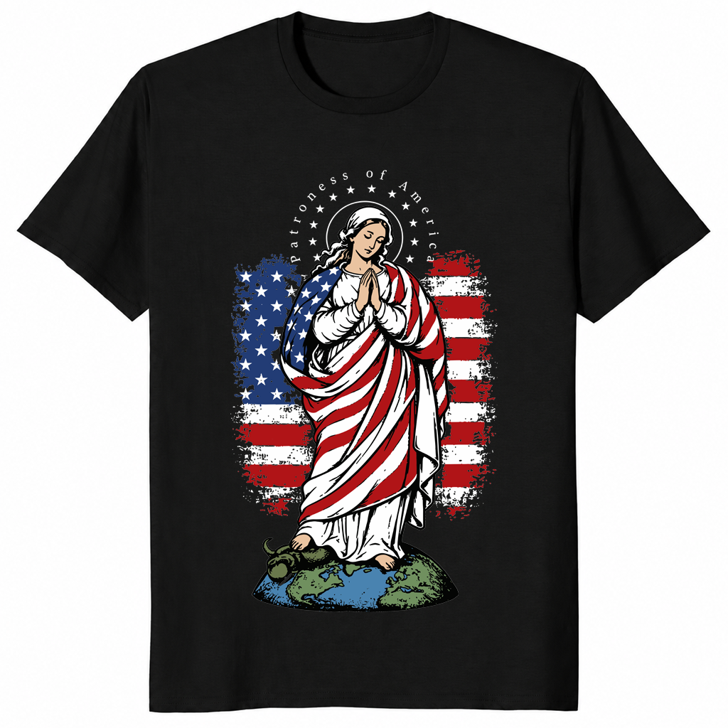 Patroness Of The USA Blessed Virgin Mary Catholic Art T Shirt | Cuccico