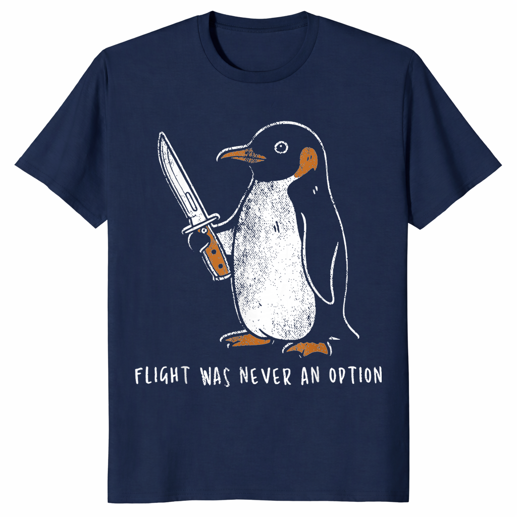 Penguin Flight Was Never An Option Shirt Navy Funny Penguin Meme Tee