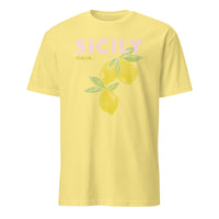 Cuccico Sicily graphic t-shirt in Cornsilk yellow, Mediterranean design