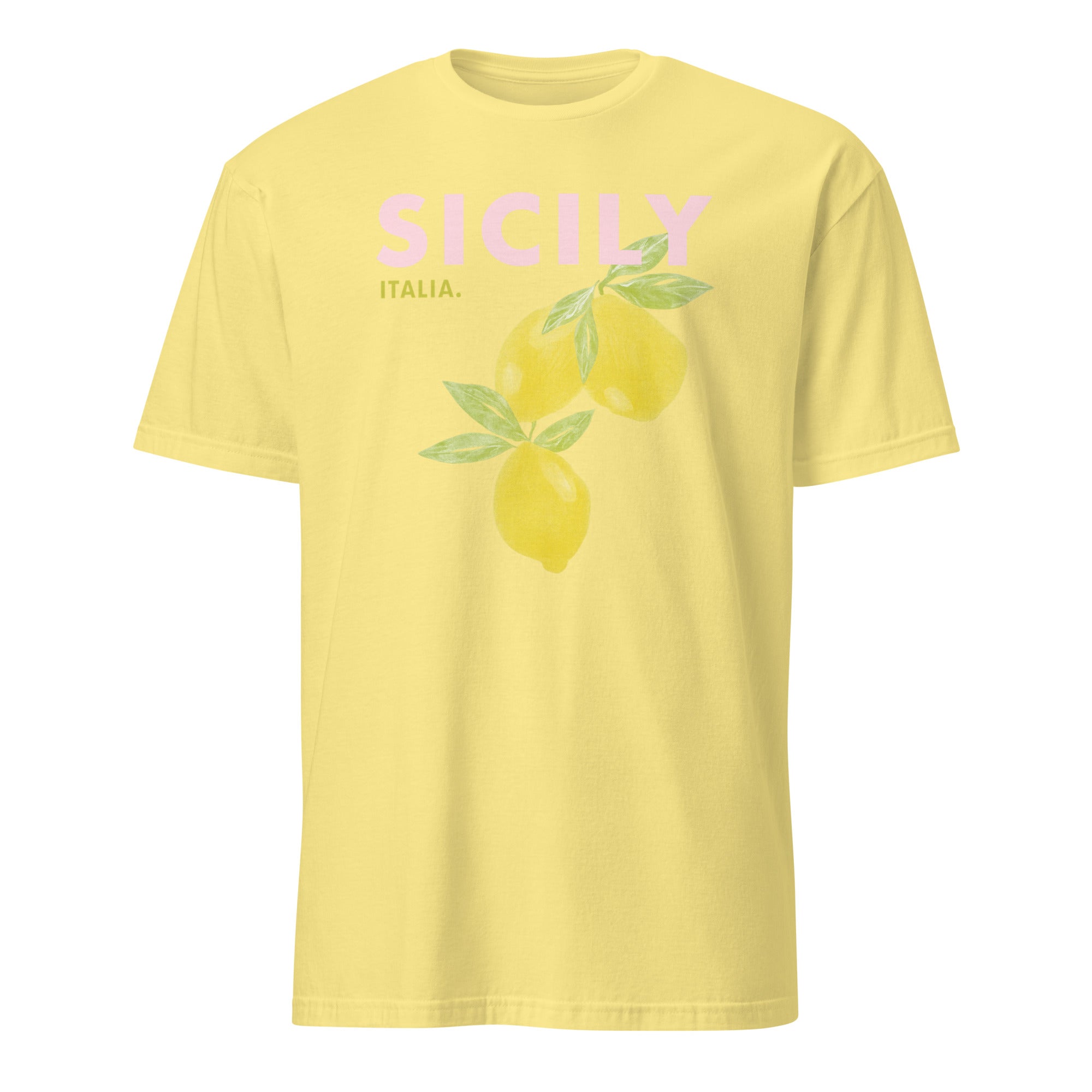 Cuccico Sicily graphic t-shirt in Cornsilk yellow, Mediterranean design