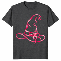 Pink Ribbon Witch Shirt in dark heather grey