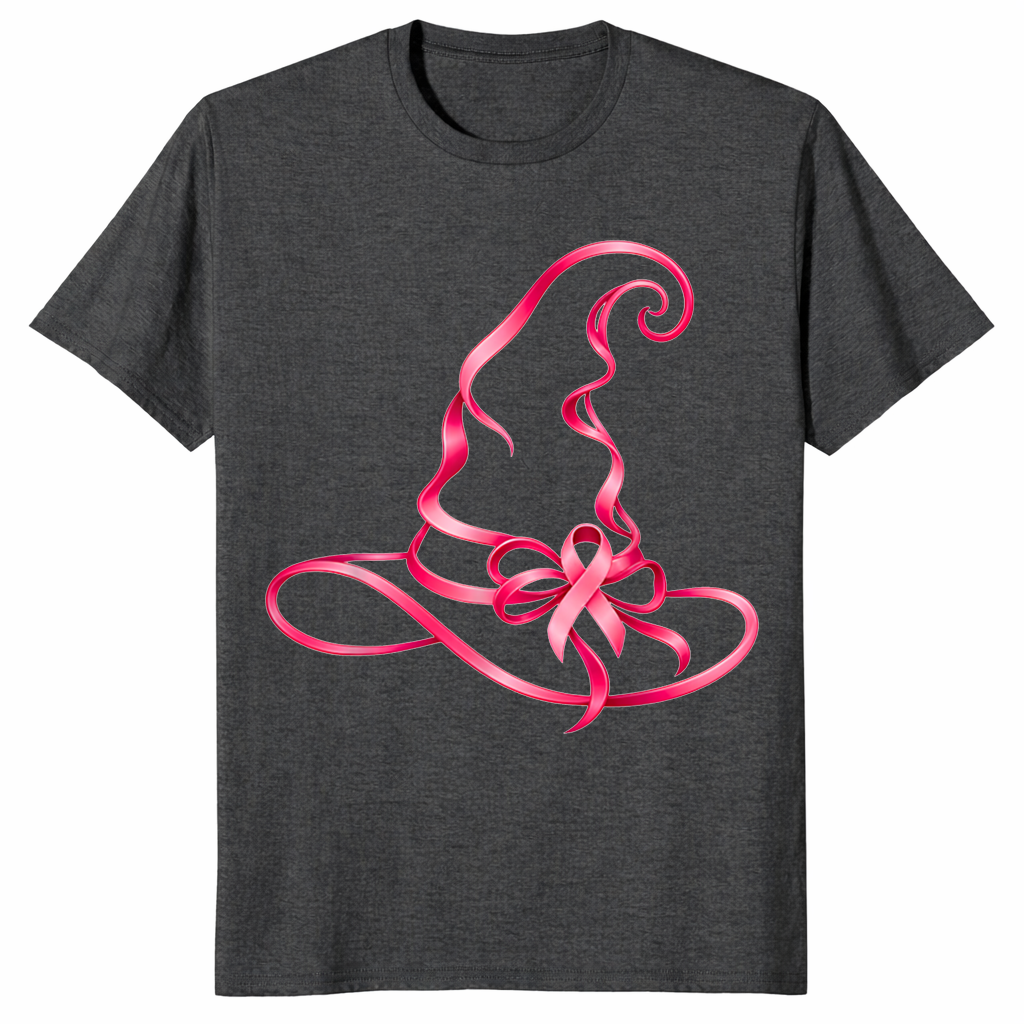Pink Ribbon Witch Shirt in dark heather grey