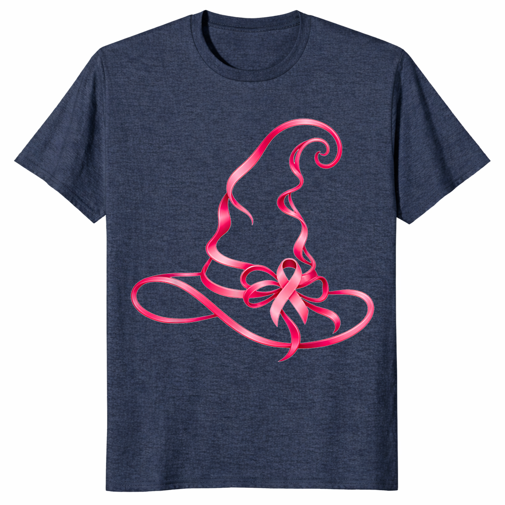Pink Ribbon Witch Shirt in heather navy