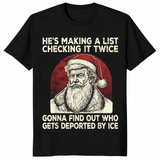 Political christmas shirt with stern vintage Santa and list joke, black
