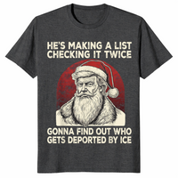 Political christmas shirt with stern vintage Santa and list joke, dark heather grey