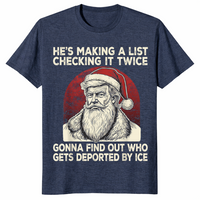 Political christmas shirt with stern vintage Santa and list joke, heather navy