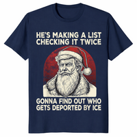 Political christmas shirt with stern vintage Santa and list joke, navy