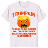 Political Halloween shirt in ice grey with a Trumpkin jack-o-lantern satire design