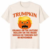 Political Halloween shirt in natural with a Trumpkin jack-o-lantern satire design