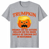 Political Halloween shirt in sport grey with a Trumpkin jack-o-lantern satire design