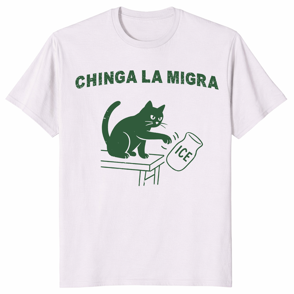 Pro Immigration Cat Shirt in ice grey