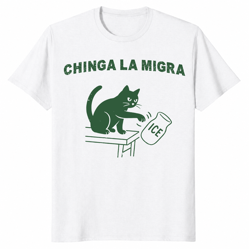 Pro Immigration Cat Shirt in white
