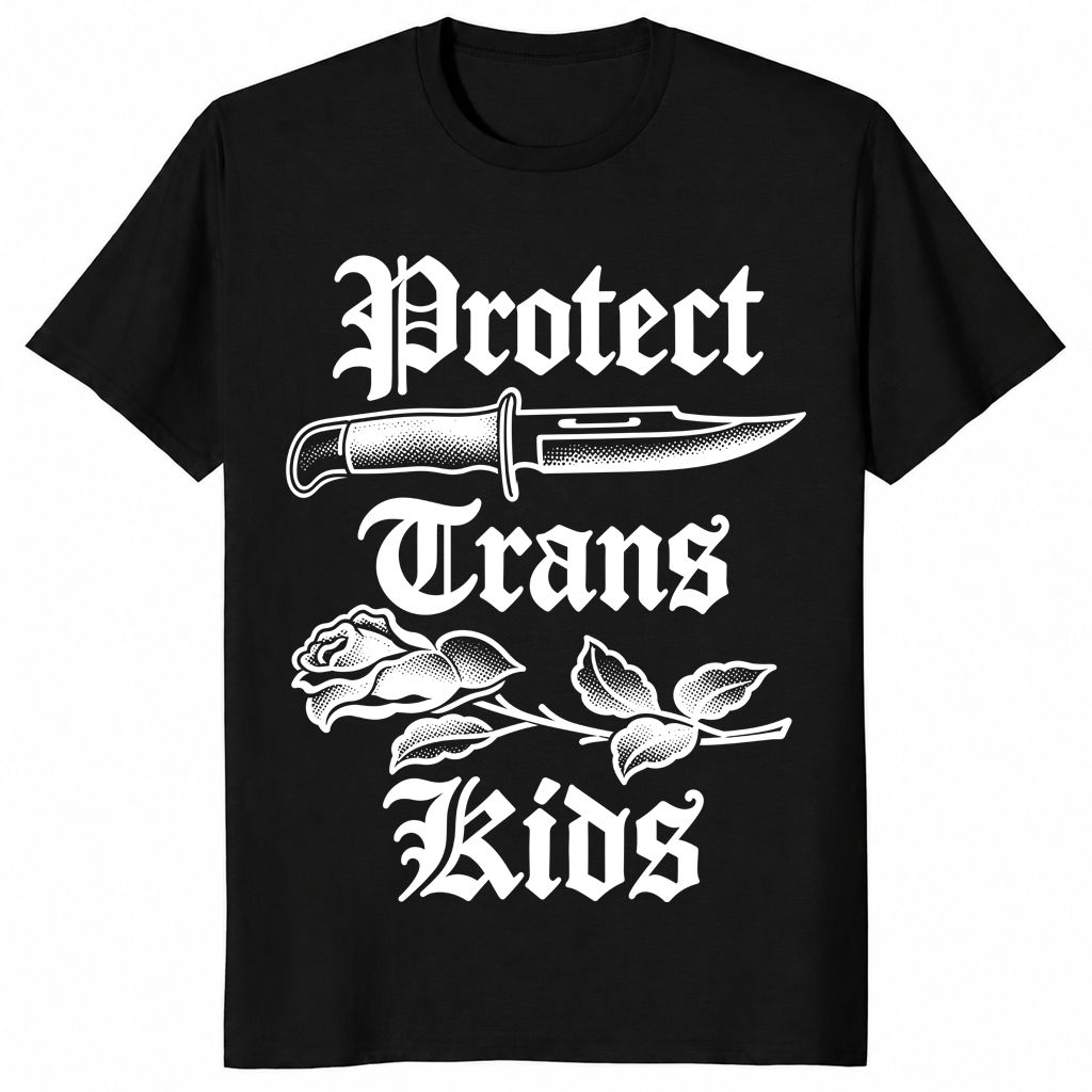 Protect trans kids shirt with gothic knife and rose design