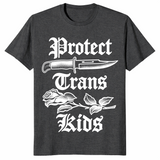 Gothic protect trans kids tee with rose and blade artwork