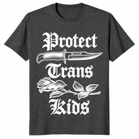 Gothic protect trans kids tee with rose and blade artwork