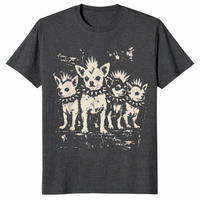 Dark Heather Grey punk chihuahua shirt with a vintage rock graphic of a mohawk dog in a spiked collar