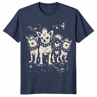 Heather Navy punk chihuahua shirt with a vintage rock graphic of a mohawk dog in a spiked collar